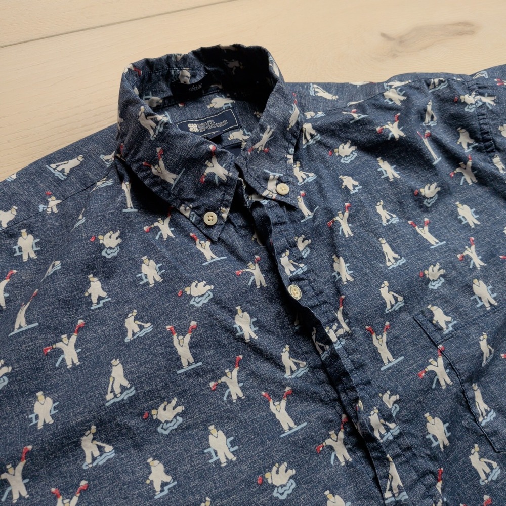 Reyn Spooner Navy Men Hawaiian Aloha Shirt Mens M Classic Short Sleeve Stretch